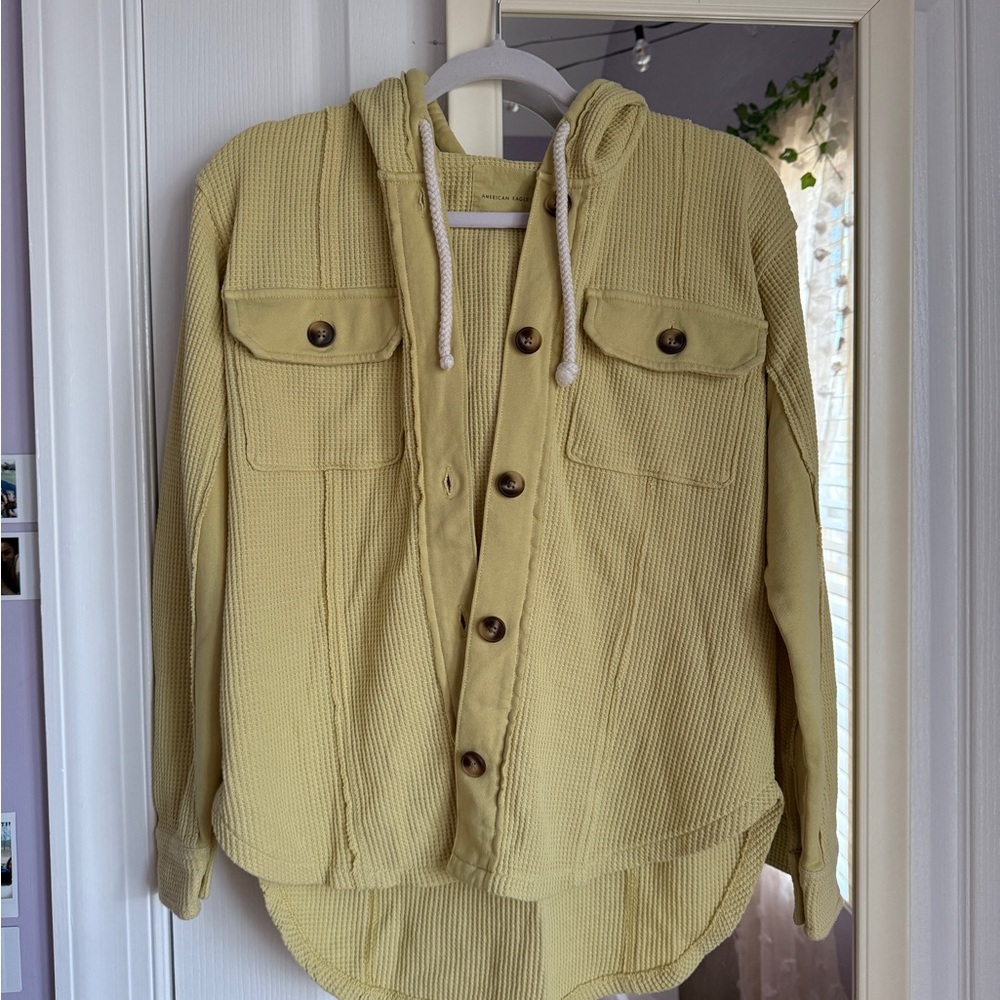 American Eagle Outfitters Yellow Utility Jacket with Hood